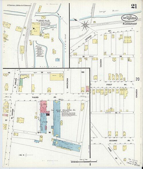 1908 Sanborn map showing the Dent Hardware Company factory